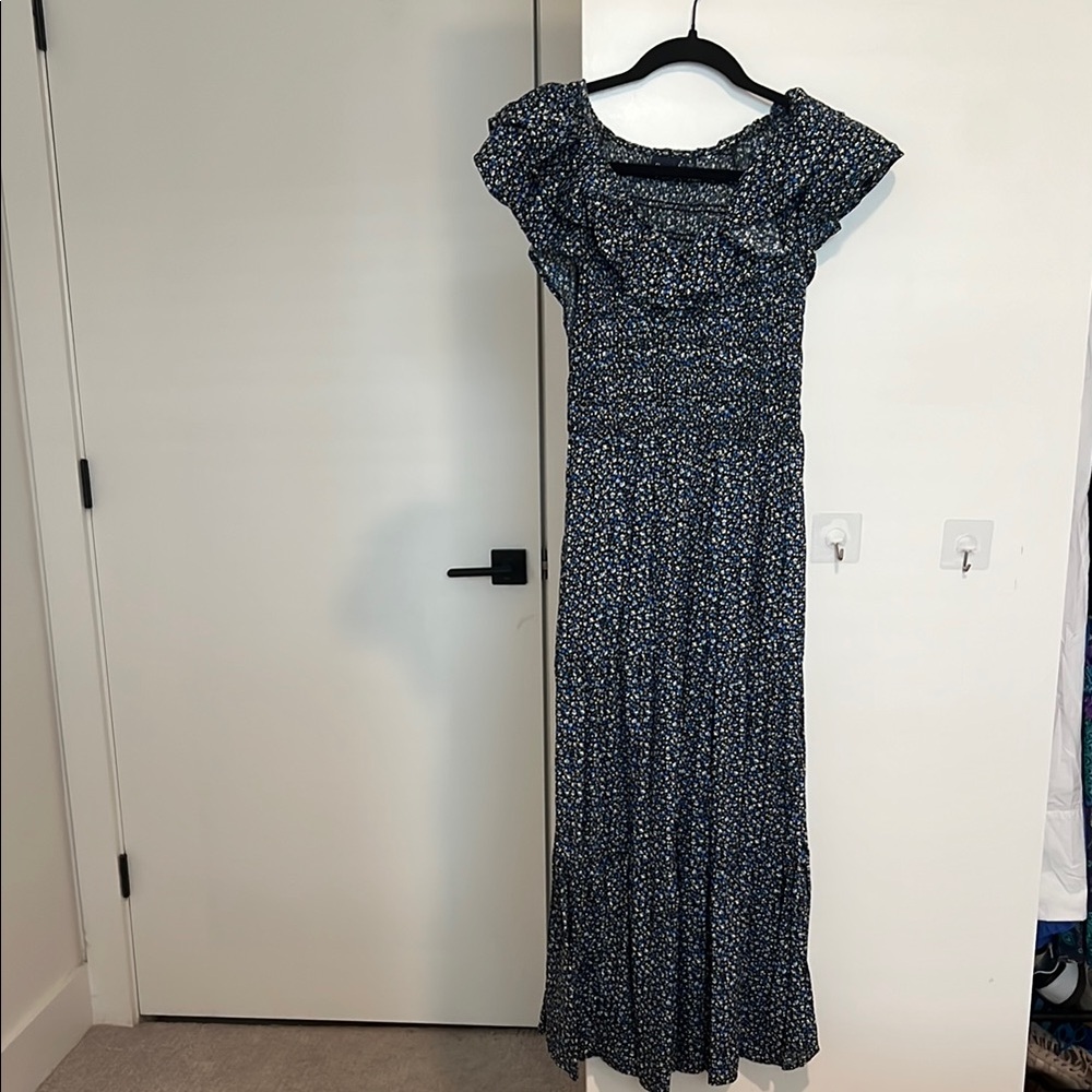 GAP Blue and White Flutter Sleeve Maxi Sundress